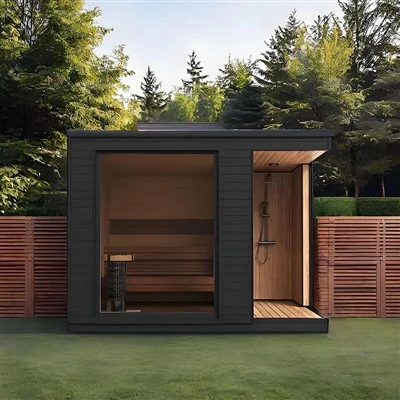 Nhà xông hơi ngoài trời tất cả các mùa có không gian tắm vòi sen tích hợp Cabin xông hơi bằng gỗ cách nhiệt cho sân sau